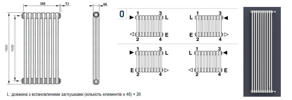 Delonghi Multicolumn 2 колони 1500/8 секцій/бок схема підключення