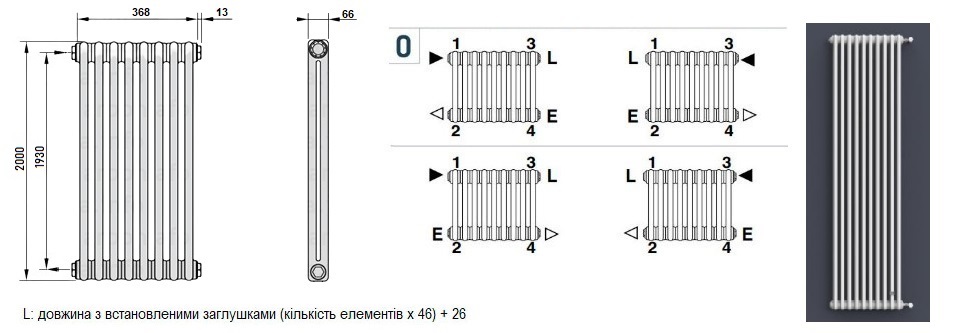 Delonghi Multicolumn 2 колони 2000/8 секцій/бок (білий) схема підключення